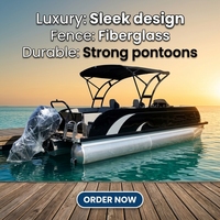 Bateau ponton en fibre de verre personnalisable de 22 pieds avec cabine, porte-cannes, moteur hors-bord, haute vitesse, pour divertissement familial, pêche sportive et croisière