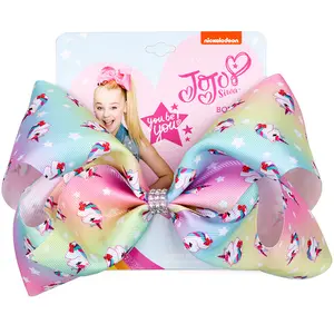 2022jojo siwa 8 inch oversized ribbed with printed unicorn bow puff knot kids hair clip