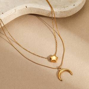 Elegantes Collares de Joyería Fina con Perlas en Forma de Lágrima de Varias Capas con Baño de Oro de 18k, Collares con Colgante de Estrella y Luna de Acero Inoxidable para Mujer - Product Image 6