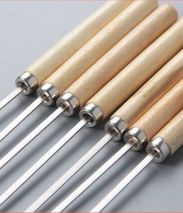 304 Stainless Steel Barbecue Skewers with Wooden Handles Flat Design for Meat and Iron Skewering Fork <b>Tool</b> Type - Product Image 5
