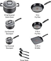 Batterie de cuisine Signature antiadhésive 12 pièces, compatible four et gril (jusqu'à 350°F), passe au lave-vaisselle, avec couvercles, poêles à frire, casseroles et sauteuses