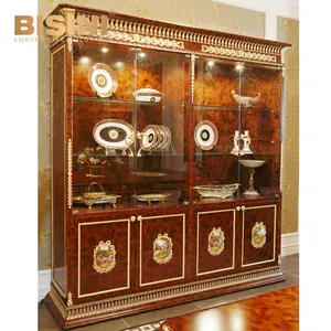 Di lusso di Stile Barocco Francese Sala da pranzo In Vetro Credenza & Hutch/ 4-Porta Intagliato A Mano Da Cucina Armadio Mobili