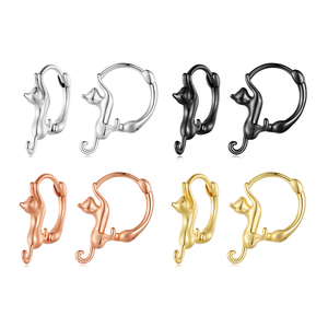 Cute Cat Huggie Earrings Gold Plated Silver <b>Black</b> <b>Rose</b> Gold Unisex Alloy Animal Shape Jewelry Gift - Product Image 1