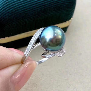 S925 Silver DIY Pearl Accessory 11-13mm Round Flat 1789 Empty Holder for Diamond Rings <b>Concealer</b> Silver Ring Holder - Product Image 2