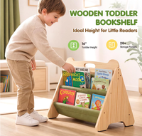 Étagère à livres Montessori 3-en-1 pour tout-petits avec tableau de dessin de 16 pouces, rangement pour jouets, étagère à livres pour enfants en bois de pin, organisateur de livres pour chambre d'enfant à 2 niveaux