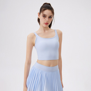 Wholesale Women's Double Strap <b>Tie</b> <b>Back</b> Yoga Tank Top Square Neck Padded Longline Workout Crop Top Ballet Style Activewear - Product Image 4