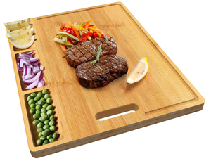 Planche à découper en bambou premium avec compartiments et rainure à jus, bloc de découpe en bois épais pour la préparation des repas et le tri des légumes en cuisine - Product Image 2