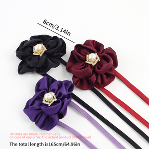 قلادة زهور أنيقة طويلة من المخمل مع حجر الراين للنساء، مجوهرات للحفلات باللون الأحمر والأرجواني مع لؤلؤ - Product Image 5