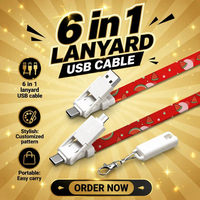 Cadeaux USB, câble de charge USB 6 en 1 PD 60W avec cordon, logo personnalisé, cordon de charge rapide multi-prises, cadeau promotionnel