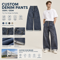 Pantalon en jean large personnalisé pour homme, coupe ample avec fermeture boutonnée, OEM ODM Marque privée Faible MOQ