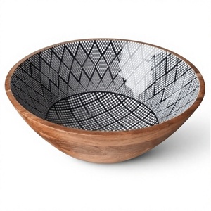 Handmade Eco-Friendly Wooden Salad <b>Bowl</b> with <b>Blue</b> White Pattern Classic Design Dishwasher Safe Durable for Party Food Serving - Product Image 5