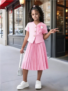 Elegante Completo per Ragazze 2026: Giacca a Maniche Corte e Gonna Lunga Plissettata, Abito per Feste di Compleanno, Abbigliamento per Bambine - Product Image 1