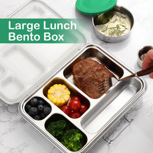 Oumeng mới dễ thương 5 lưới 304 thép không gỉ Bento Hộp Ăn Trưa kim loại màu đen Hộp Ăn Trưa trẻ em thiết lập cho các trường học - Product Image 4