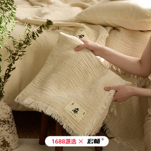 Manta de Algodón Estilo Wabi Sabi, Cuatro Capas de Hilo, Rectangular, Suave y Cómoda, para Sofá, Cama, Hogar, Hotel, Ecológica - Product Image 1