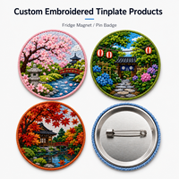 Broches brodées uniques sur base en fer blanc, personnalisables, motifs paysages naturels, jardin, sakura, feuilles d'érable, avec attache ronde pour vêtements