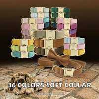 Ensemble collier et laisse pour chat et chien, 36 couleurs unies, élégant, doux, confortable, réglable, avec nœud papillon détachable et boucle en métal