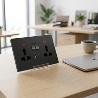 Prise murale universelle standard 13A avec interrupteur lumineux, en plastique noir ultra-fin de 6 mm, certifiée CE KSQ, pour la maison, le bureau et l'hôtel