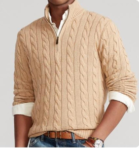 Maglione Invernale da <span class=keywords><strong>Uomo</strong></span> in Pile 100% <span class=keywords><strong>Cotone</strong></span> con Chiusura a Cerniera in Pelle, Motivo Tinta Unita, Servizio ODM, Vendita all'Ingrosso - Product Image 2