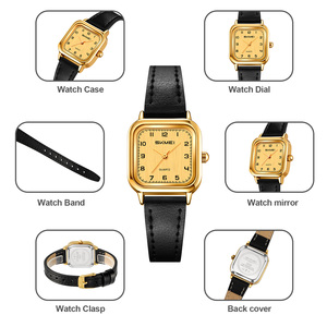 Reloj de cuarzo para mujer, esfera minimalista, correa de cuero, resistente al agua hasta 30M, elegante reloj de vestir, reloj cuadrado - Product Image 2