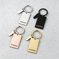 Porte-clés long en acier inoxydable Ywyougang avec petite plaque personnalisable, anneau porte-clés vierge gravable pour cadeau, vente en gros