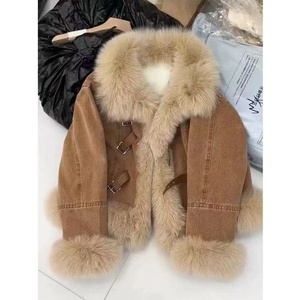 Korean-style Design Light Blue <strong>Denim</strong> <strong>Jacket</strong> <strong>Women</strong> Fashionable Lined Fleece Thickened Down-Filled Warm Faux Fur Plush Winter - Product Image 1