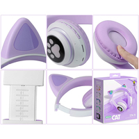 Casque sans fil Lucky Cat pour filles, avec oreilles de chat colorées, LED, TWS, Bluetooth