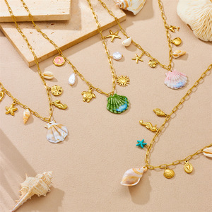 Themed Pendants Necklace Stainless Steel Beach Style Seashell Sea Turtle Seahorse Starfish Sun Charm Party Jewelry - Product Image 3