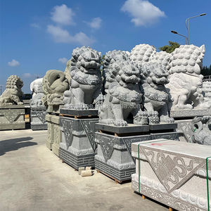 Giardino in stile indonesiano ornamento all'aperto Fengshui pietra di marmo naturale grandi <span class=keywords><strong>statue</strong></span> di cane Foo e cane Fu - Product Image 3