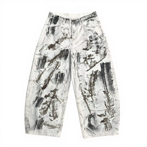 Jeans de Mezclilla Extra Grandes Huanqiu para <span class=keywords><strong>Hombre</strong></span>, con Estampado Gráfico, Desgastados, Holgados, Blancos, de Primavera - Product Image 2