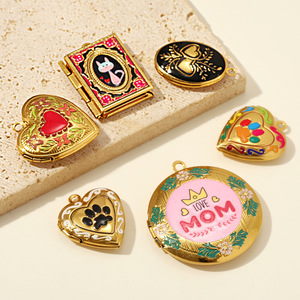 Colgante <span class=keywords><strong>de</strong></span> acero inoxidable HB665 con medallón para fotos, dijes <span class=keywords><strong>de</strong></span> esmalte <span class=keywords><strong>de</strong></span> corazón y pata <span class=keywords><strong>de</strong></span> gato, bonitos dijes <span class=keywords><strong>de</strong></span> moda para regalo, joyería DIY, venta al por mayor - Product Image 3