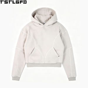Oem Odm Contrast <b>Stitch</b> <b>Hoodie</b> Men Light Grey <b>Oversized</b> Drop Shoulder White Piping Seam Streetwear Y2K Casual Wholesale Bulk - Product Image 4