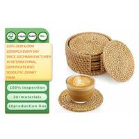 El Yapımı Rattan Bardak Altlıkları ve Standları Doğal Yuvarlak Örgülü Bardak Altlıkları 6'lı Set Hasır Bohem Ev Dekoru