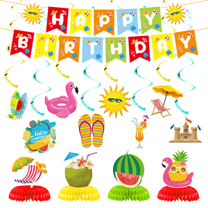 Set de Decoración Desechable de Lujo para Fiestas de Cumpleaños en la Playa o Piscina, con Pancarta de Papel y Adornos Colgantes - Product Image 1