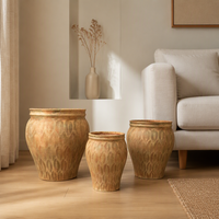 Ensemble de 3 pots à fleurs en fibre d'argile, forme de pot vintage, texture en relief, grands pots à fleurs pour la décoration de la maison et du jardin