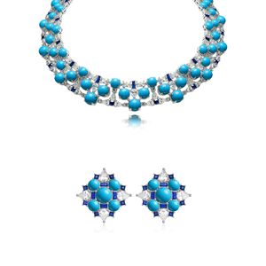 Nuovissima Collana Girocollo di Lusso in Argento <span class=keywords><strong>Sterling</strong></span> 925 con Zirconia Turchese Blu Completamente Incastonata Gioielli da Festa - Product Image 1