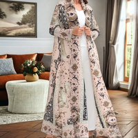 Abaya ample et modeste pour femmes Miyake, veste ouverte sur le devant, col rabattu, motifs floraux, décontractée, motifs floraux turcs, plissée