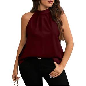 Blusa Halter sin Mangas de Gasa con Cuello Simulado para Mujer, Tallas Grandes, Largo Regular, Elegante para Oficina - Product Image 4