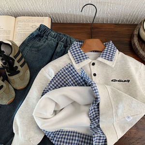 Nouvelle collection automne 2025 : <span class=keywords><strong>Sweat</strong></span>-shirt décontracté pour garçons, ensemble deux pièces à col <span class=keywords><strong>double</strong></span>, style polo, tendance et polyvalent - Product Image 4