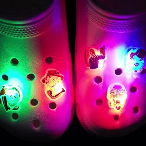 2023 Halloween LED Light Up shoe Charms for croc shoes Bling PVC Rubber Flashing Shoe Accessories Decoration Vendor