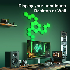 Đèn tường <span class=keywords><strong>LED</strong></span> thông minh <span class=keywords><strong>RGB</strong></span> <span class=keywords><strong>Panel</strong></span>, thiết kế tổ ong mô-đun hình lục giác hiện đại bằng nhựa ABS, dùng cho chơi game, đồng bộ nhạc ban đêm, phòng ngủ. - Product Image 6