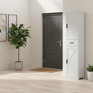 Armoire de rangement haute en bois <span class=keywords><strong>pour</strong></span> salle de bain avec 6 étagères et tiroir, étagères réglables <span class=keywords><strong>pour</strong></span> salon et bureau à domicile - Product Image 4