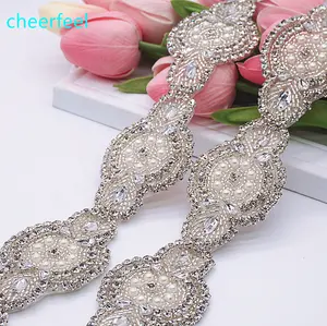 Cheerfeel Rhinestone Crystal Beaded Trimmings Applique Iron On Trim Pearl Beaded Trimming RH-623