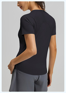 Wholesale Women Perforated Mesh Back Yoga Shirts Quick Dry <b>Raglan</b> Short Sleeve Breathable Curved Hem Athletic Workout <b>Tops</b> - Product Image 4
