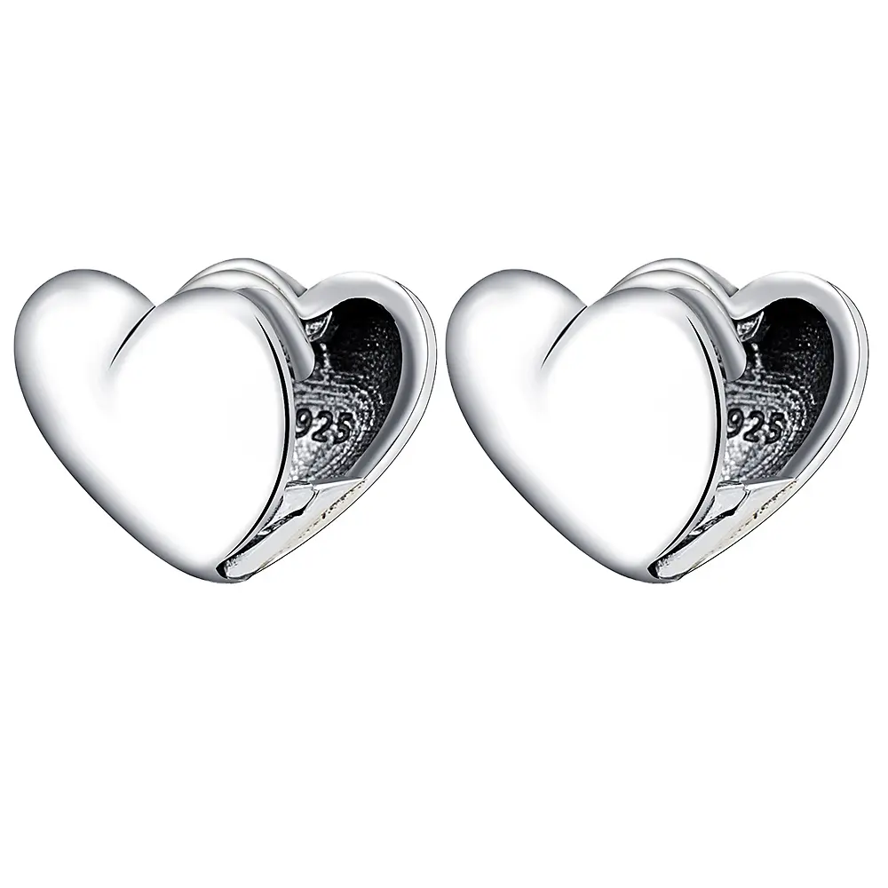 Mode 925 argent sterling coeur clip boucle d'oreille noir petit cerceau gros coeur forme boucle d'oreille pour mariage