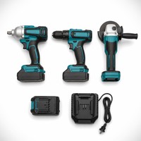 Kit combiné d'outils électriques sans fil sans balais 3 en 1 : perceuse, visseuse à chocs, meuleuse d'angle avec batterie et chargeur rapide pour le bricolage et la construction