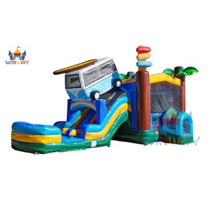 Surf-Themed Van Inflatable Bounce House Combo Tropical Palm Tree <b>Castle</b> with Slide and Splash Pool for Outdoor Parties - Product Image 1