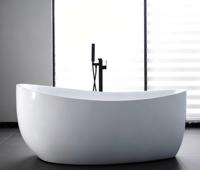 Bak Mandi Keramik Putih Modern Bebas Dinding 67.13"x31.1"x22.63" Ramah Lingkungan dengan Sistem Overflow, Portabel untuk Hotel dan Kamar Mandi