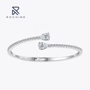 Rochime Charm Trendy Fashion Jewelry Water Drop Open Bracelet Bangle For Women 925 Silver Rhodium Plated Jewelry