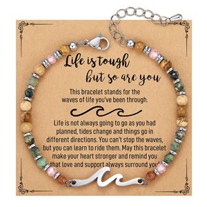 Pulsera de Piedras Naturales con Cuentas de Piedra Natural y Cadena de Acero Inoxidable con Dije de Ola, Longitud Ajustable para Mujer, Regalos de <span class=keywords><strong>Cumpleaños</strong></span> - Product Image 3