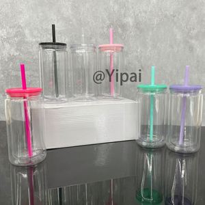 Gobelet en plastique transparent à double paroi, sans BPA, 12 oz à l'intérieur, 16 oz à l'extérieur, avec trou pré-percé et bouchon en silicone - Product Image 2